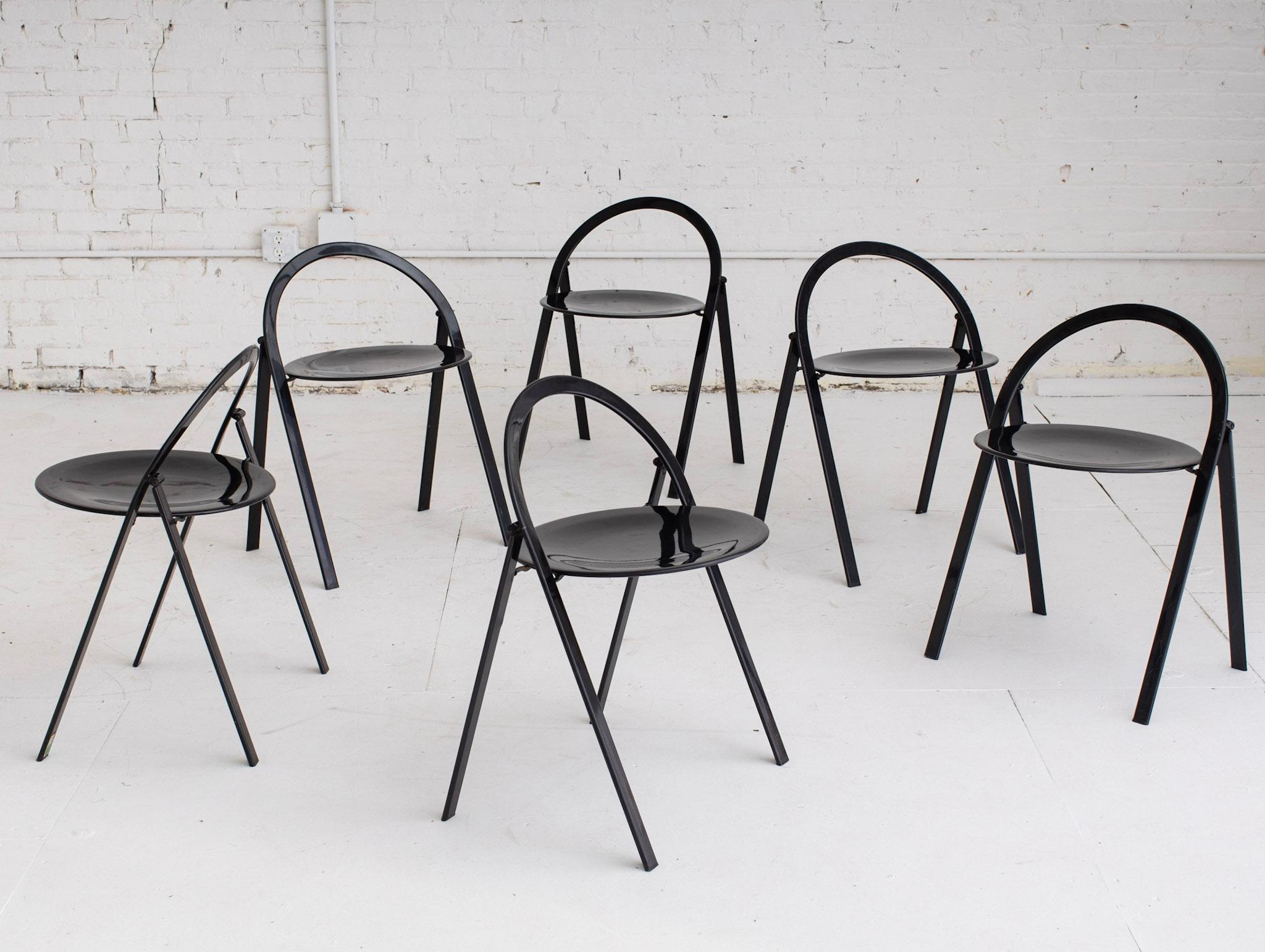 Space Age Giorgio Cattelan for Cidue Round Black Folding Chairs, Set of 6