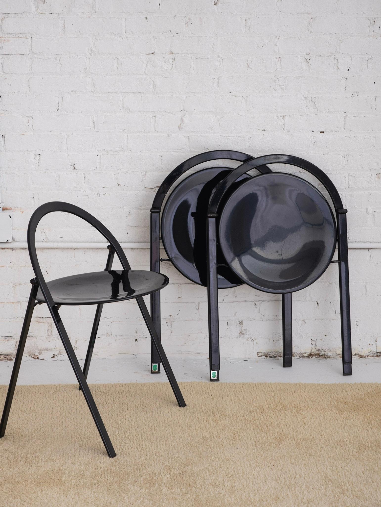 Italian Giorgio Cattelan for Cidue Round Black Folding Chairs, Set of 6