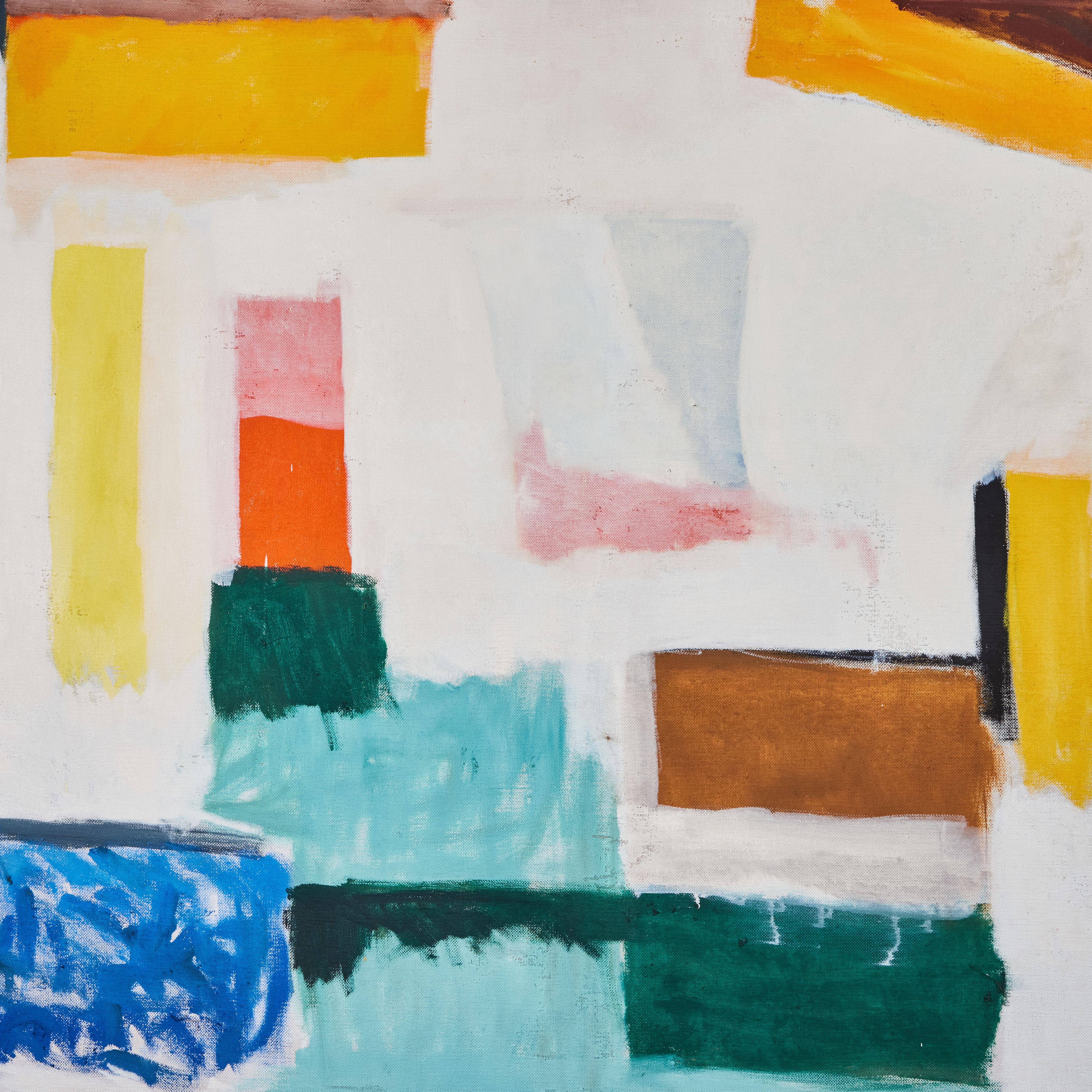Untitled oil on canvas, signed and dated 1988 by American artist Giorgio Cavallon (1904-1989) on the reverse.   Cavallon was a founding member of the American Abstract Artists and a pioneer Abstract Expressionist.  Canvas:  50”H x 54”W