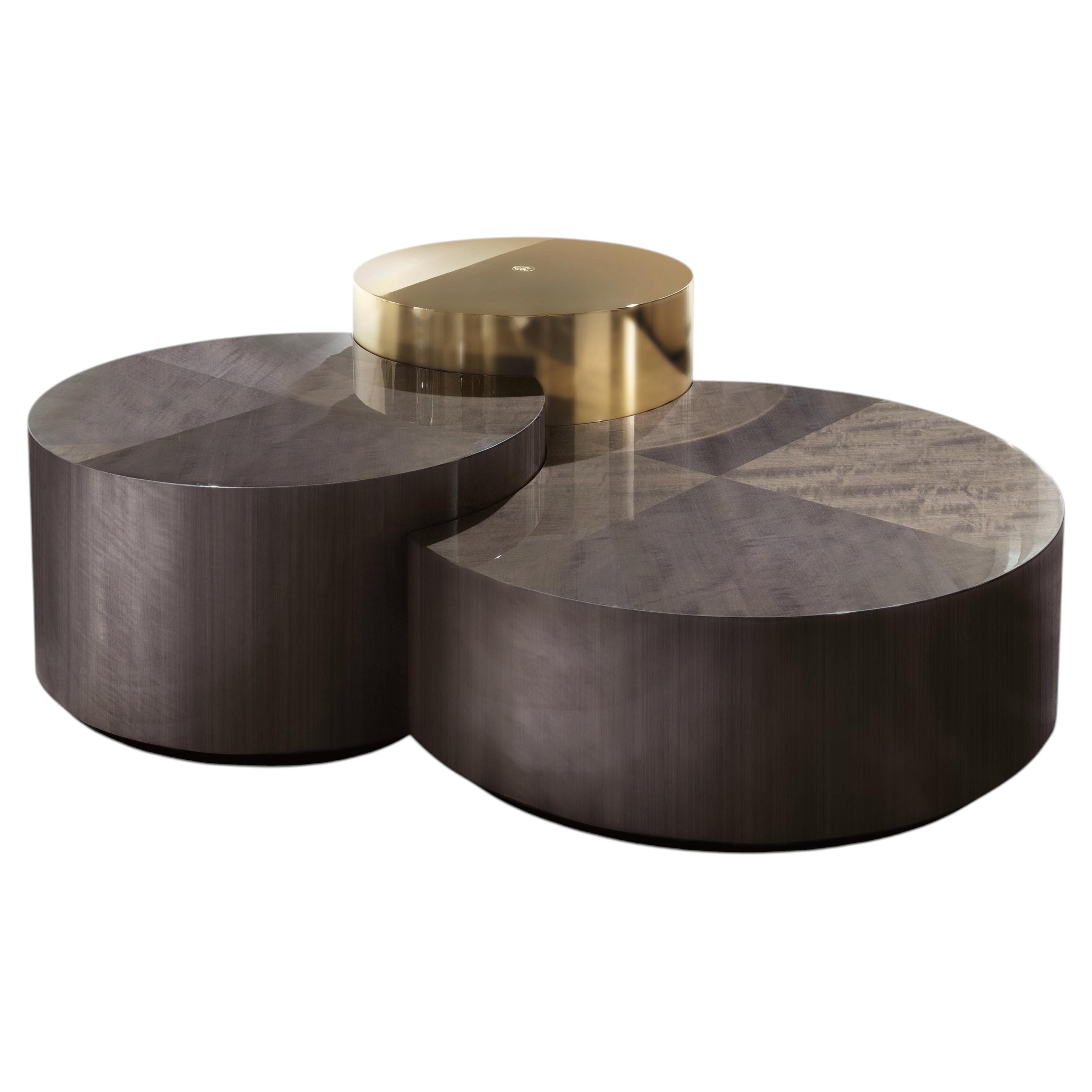 Infinity Italian Triple Round Cocktail Coffee Table in High Gloss Makore Mahogan