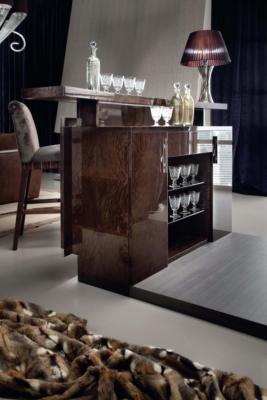 Giorgio Collection Absolute Japanese Tamo Burl Bar Tisch und Schrank (Art déco) im Angebot