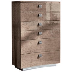 Giorgio USA Collection Bird's-Eye Maple Chest of Drawers in High Gloss Finish