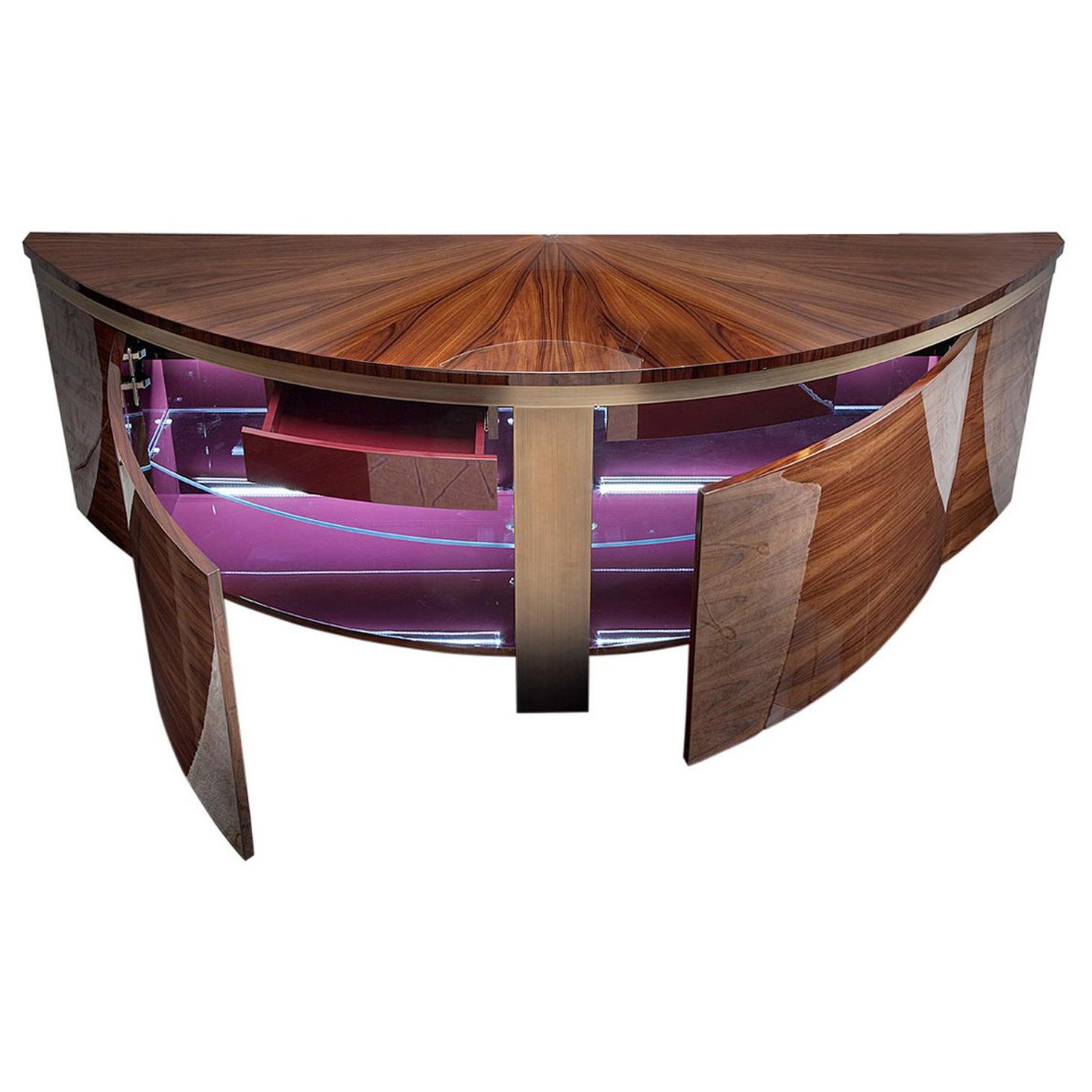 Aparador Buffet Curvo Alto Brillo 'Giorgio Collection' Palisandro Brasileño Bronce