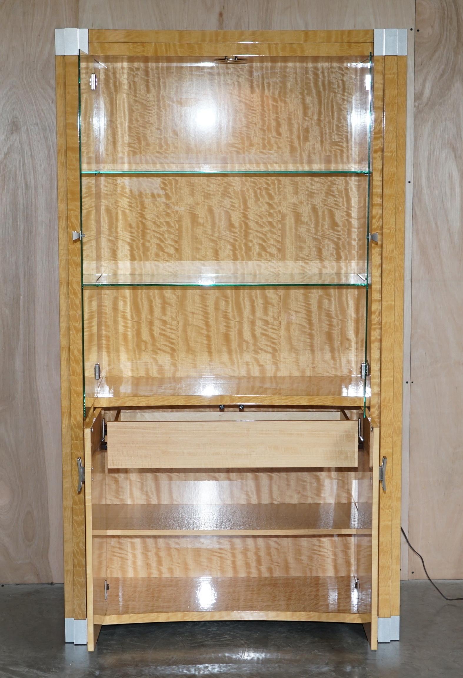 Giorgio Collection Burr Satinwood & Chrome Drinks Display Cabinet For Sale 3