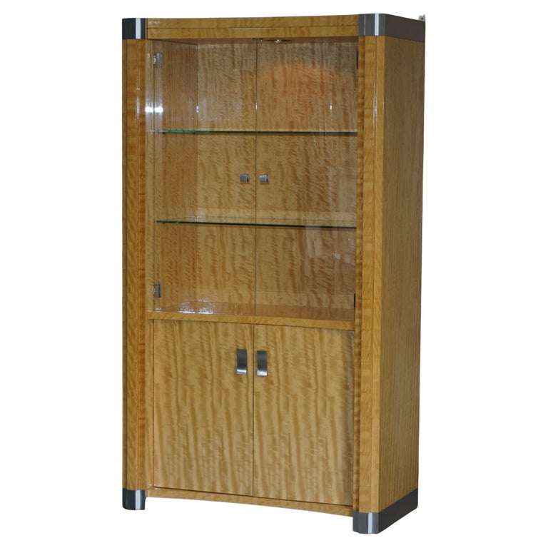 Giorgio Collection Burr Satinwood & Chrome Drinks Display Cabinet For Sale