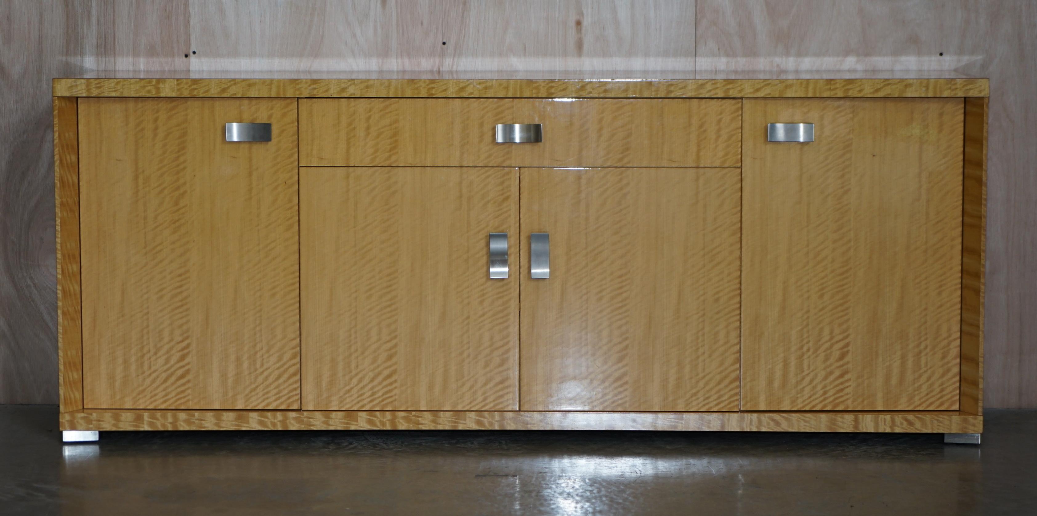 Italian Giorgio Collection Burr Satinwood & Chrome Sideboard Drawers Suite