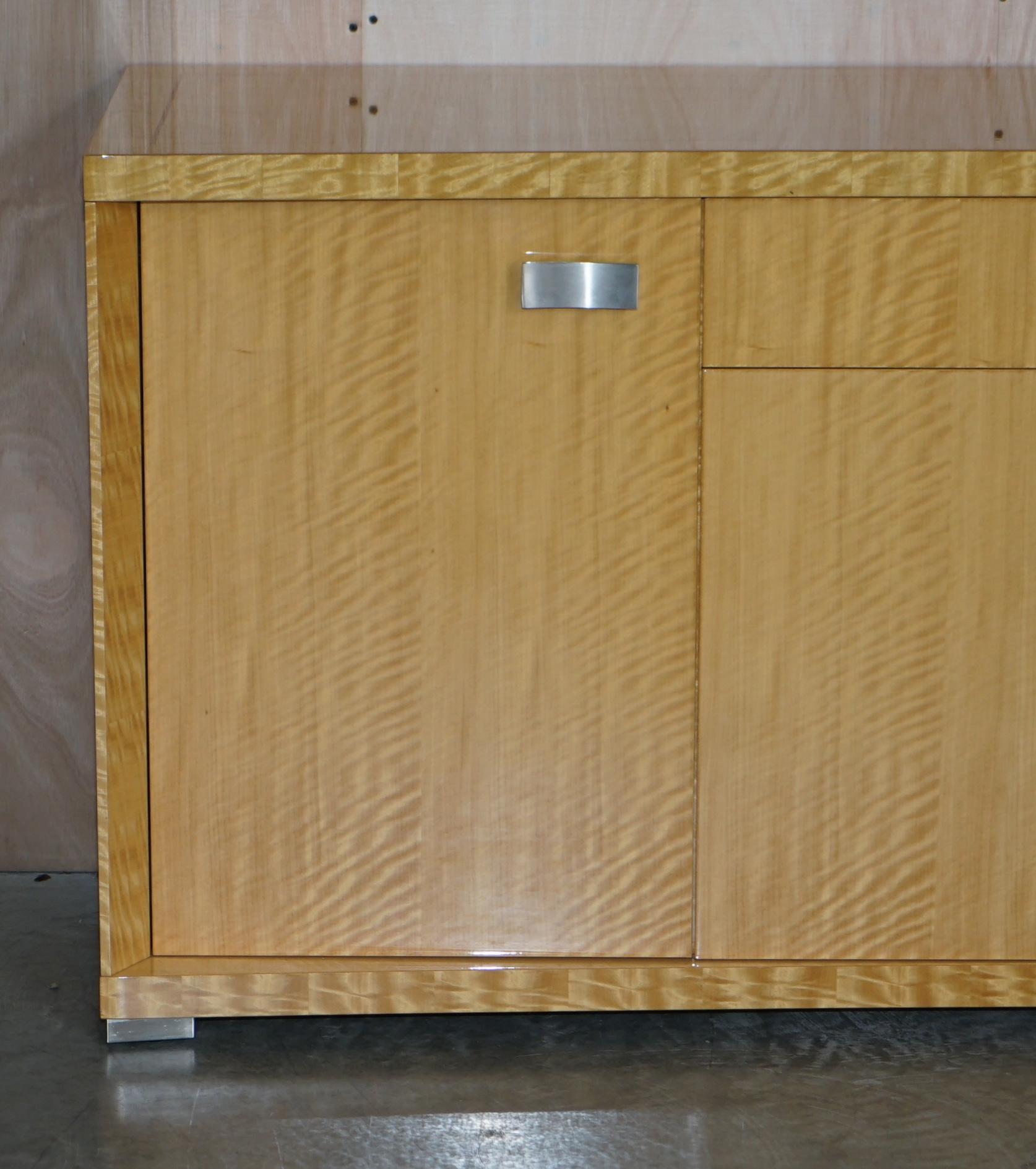 Hand-Crafted Giorgio Collection Burr Satinwood & Chrome Sideboard Drawers Suite