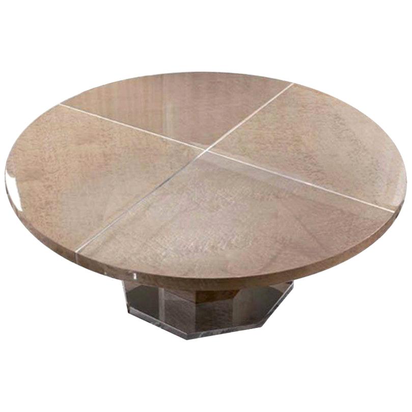 Giorgio Collection Champagne  Bird's-Eye Maple Round Dining Table in High Gloss For Sale