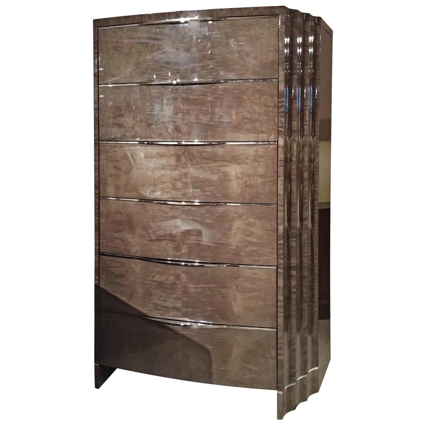 Giorgio Collection Chest of Drawers Japanese Tamos Burl Wood For Sale