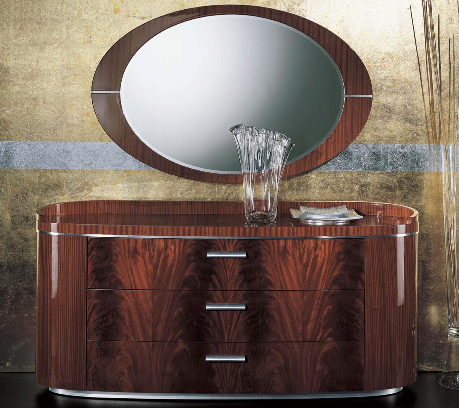 Hand-Crafted Giorgio USA Collection Crotch Mahogany Dresser High Gloss Finish Brass Accents For Sale