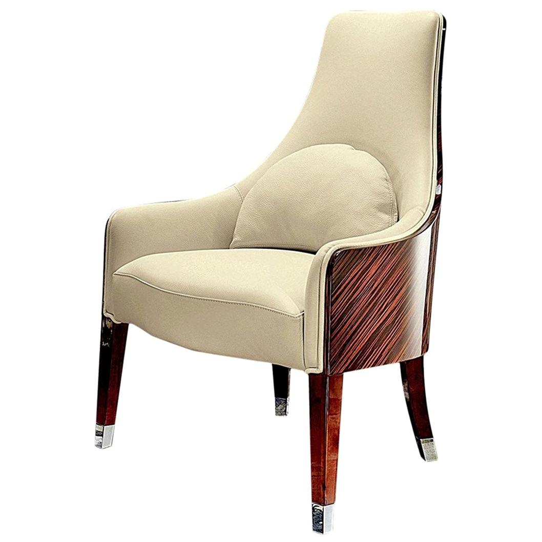 Giorgio Collection Curve Back Ebony Macassar Occasional Arm Chair Beige Leather
