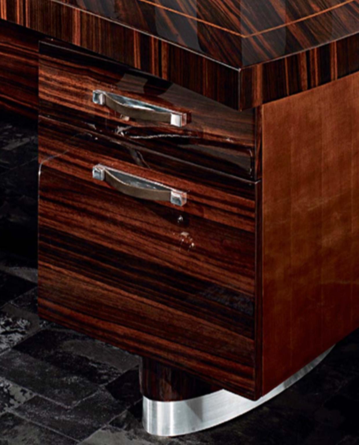 Hand-Crafted Giorgio Collection Ebony Macassar and Sycamore Desk in High Gloss Finish