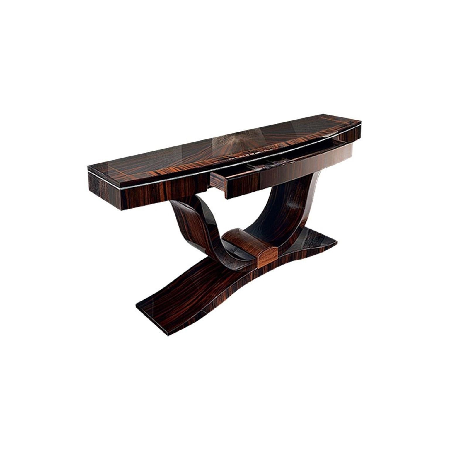'Giorgio Collection' Mesa consola italiana de alto brillo en madera de macasar de ébano Luna Hecho a mano en venta