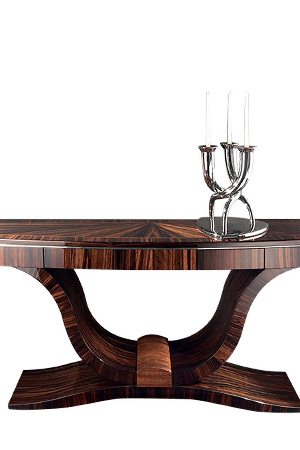 Hand-Crafted 'Giorgio Collection' Luna Ebony Macassar Wood High Gloss Italian Console Table For Sale