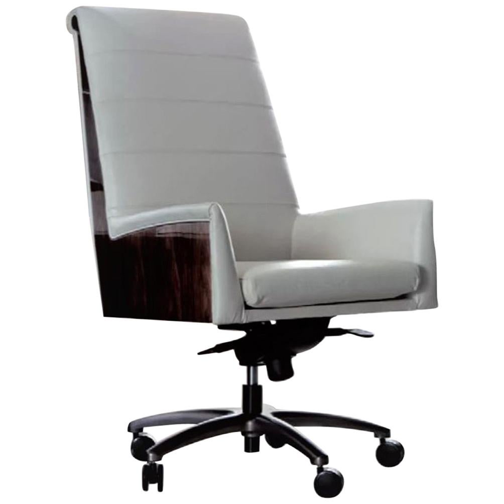Giorgio Collection Ebony Macassar Wood and Leather Office Desk Chair For Sale