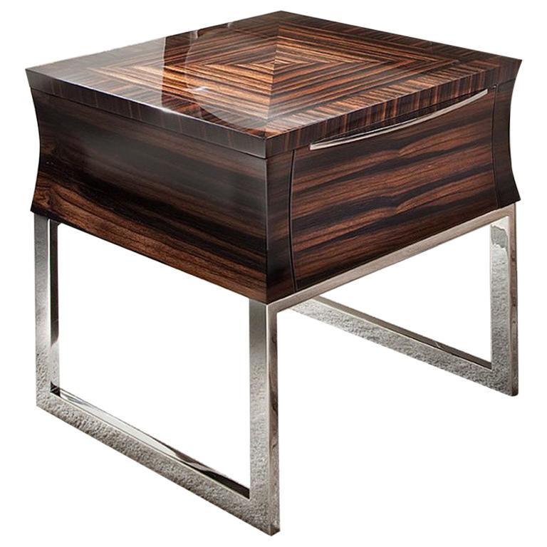 Giorgio Collection Daydream Ebony Makassar End Table in Glossy Finish  For Sale