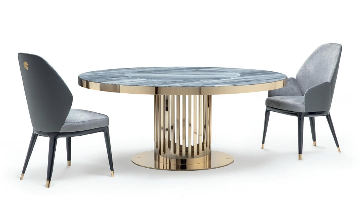 Contemporary Giorgio Collection Gold Round Dining Table with Marble Top For Sale