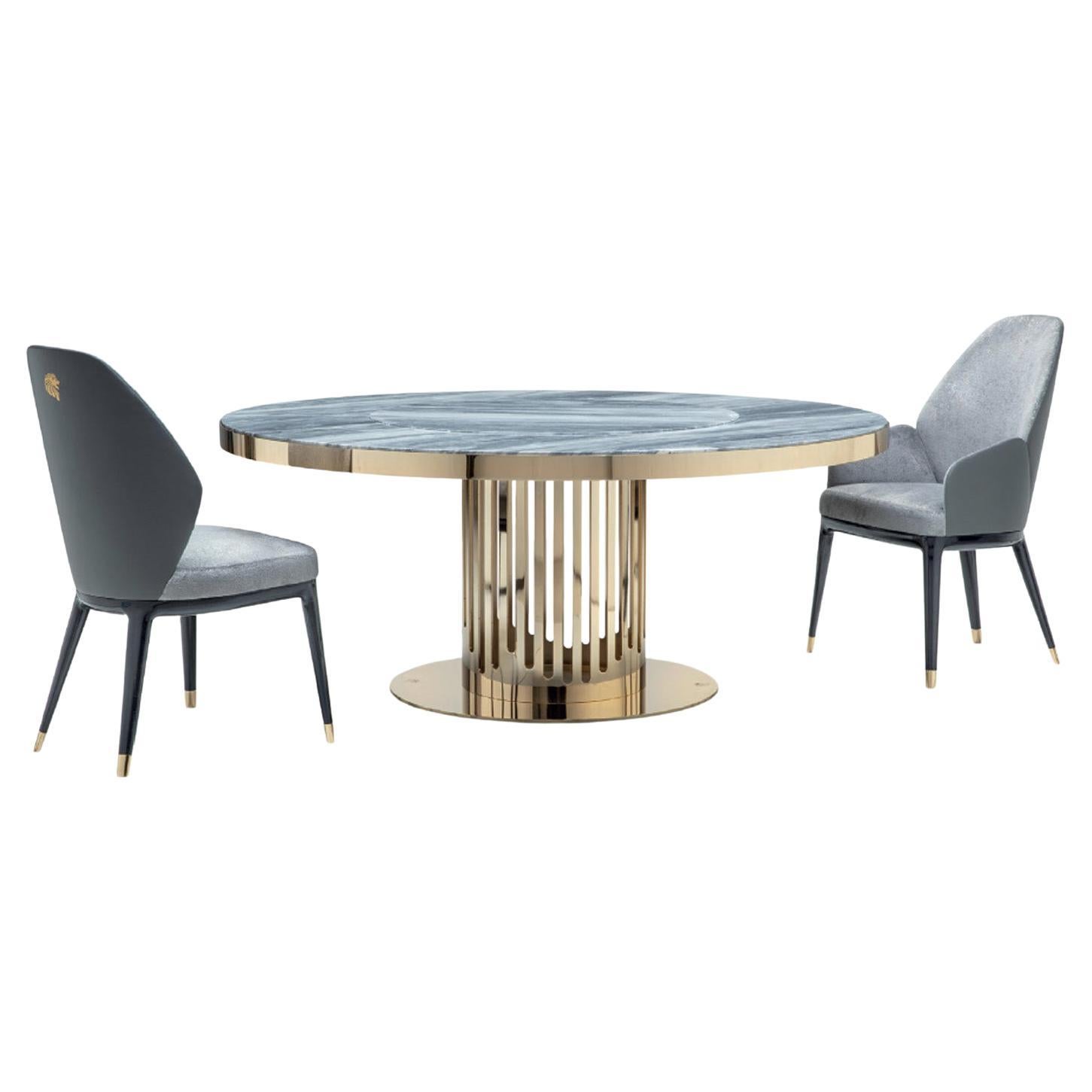 Giorgio Collection Gold Round Dining Table with Marble Top