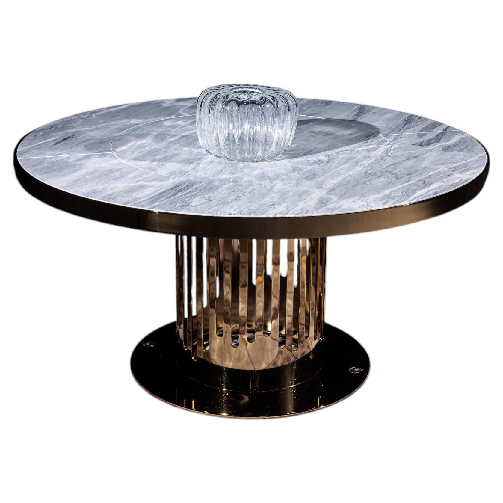 Luxury Contemporary Giorgio Gold Round Dining Table with Marble Top For Sale