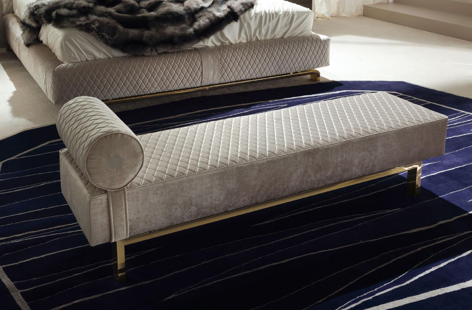 Italian Giorgio Collection Infinity Bench-Upholstered with Gold Chrome Accent For Sale