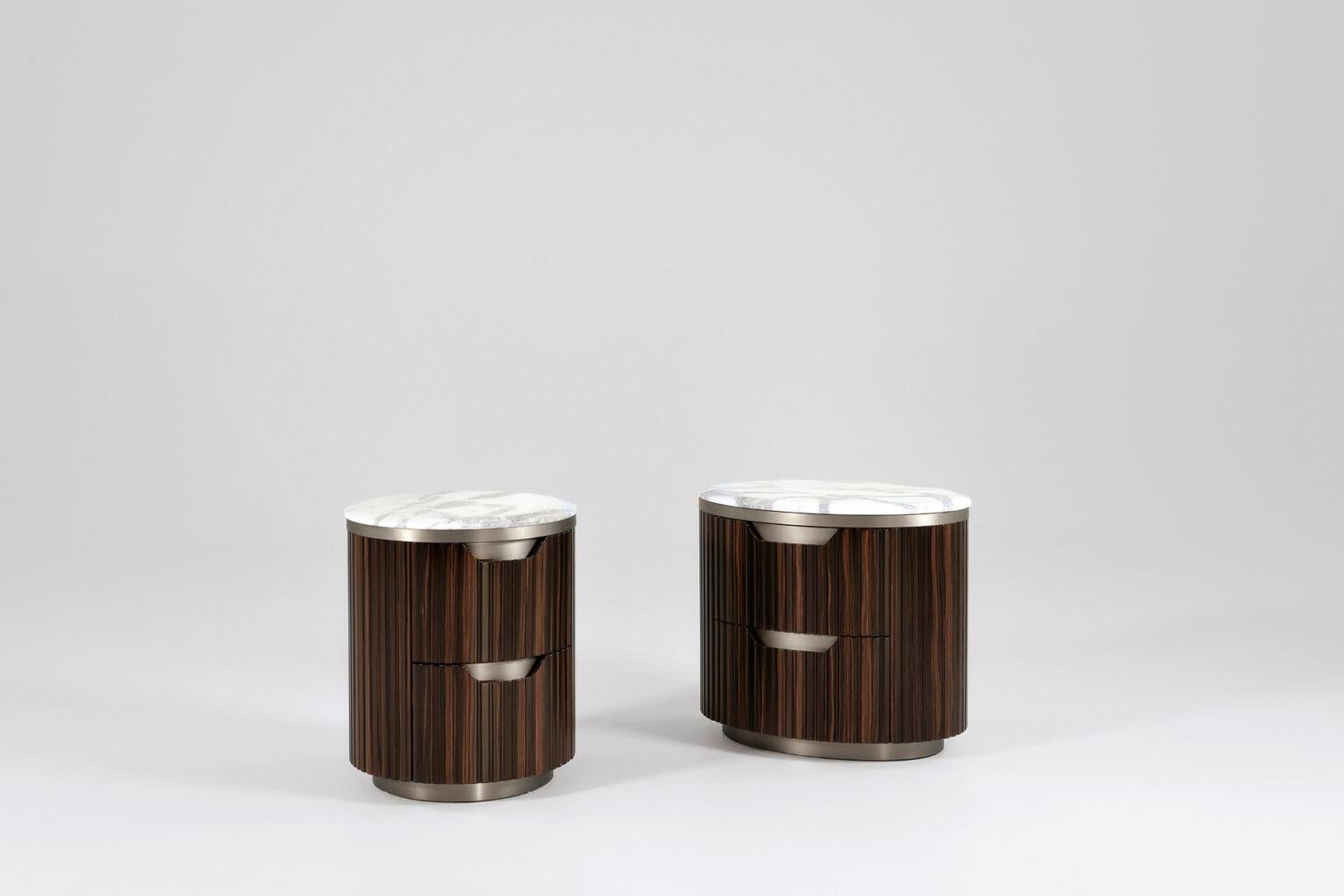Stainless Steel Giorgio Collection Italian Luxor Night table with marble top For Sale