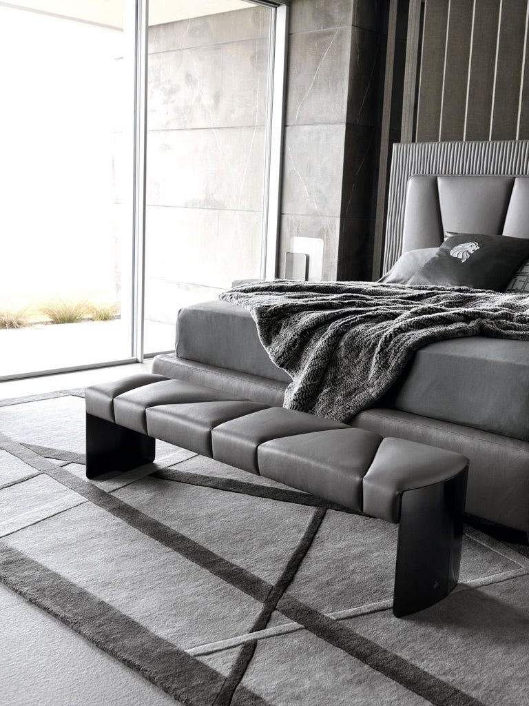 Collection King Leather Bed with Quilted Headboard For Sale at