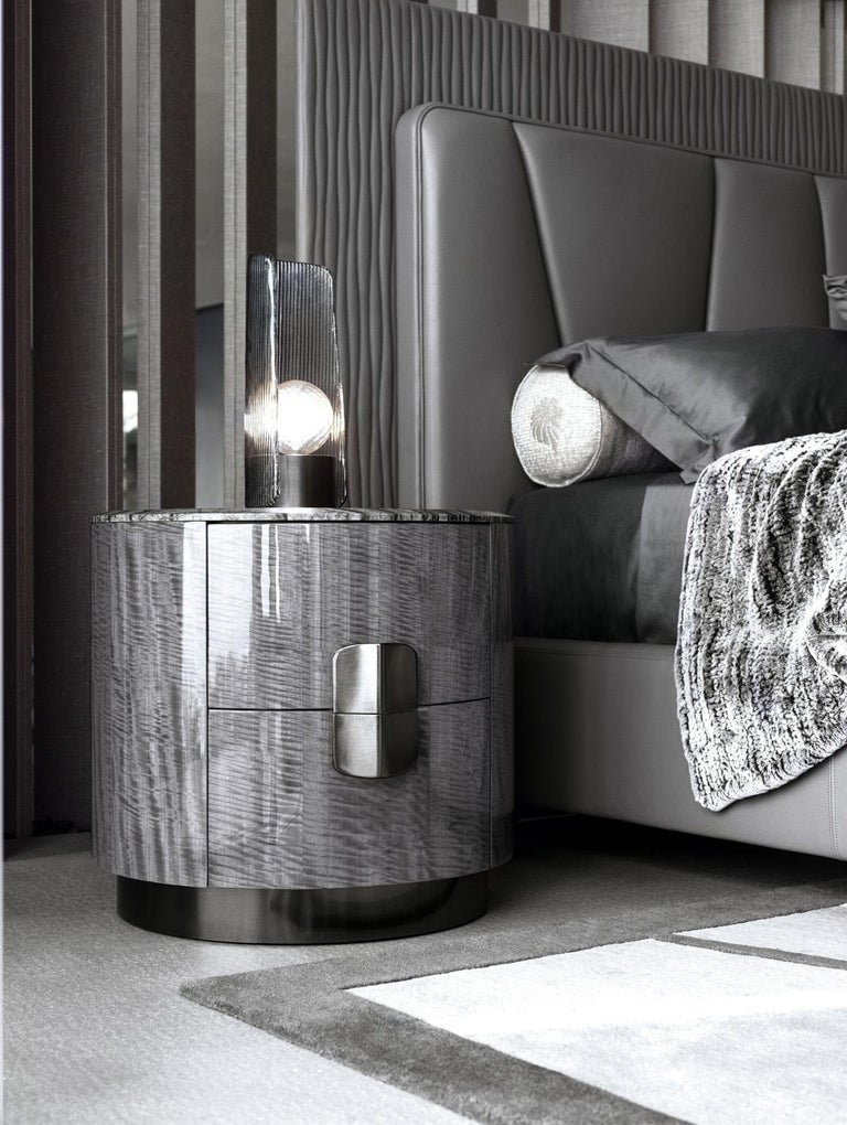 Collection King Leather Bed with Quilted Headboard For Sale at