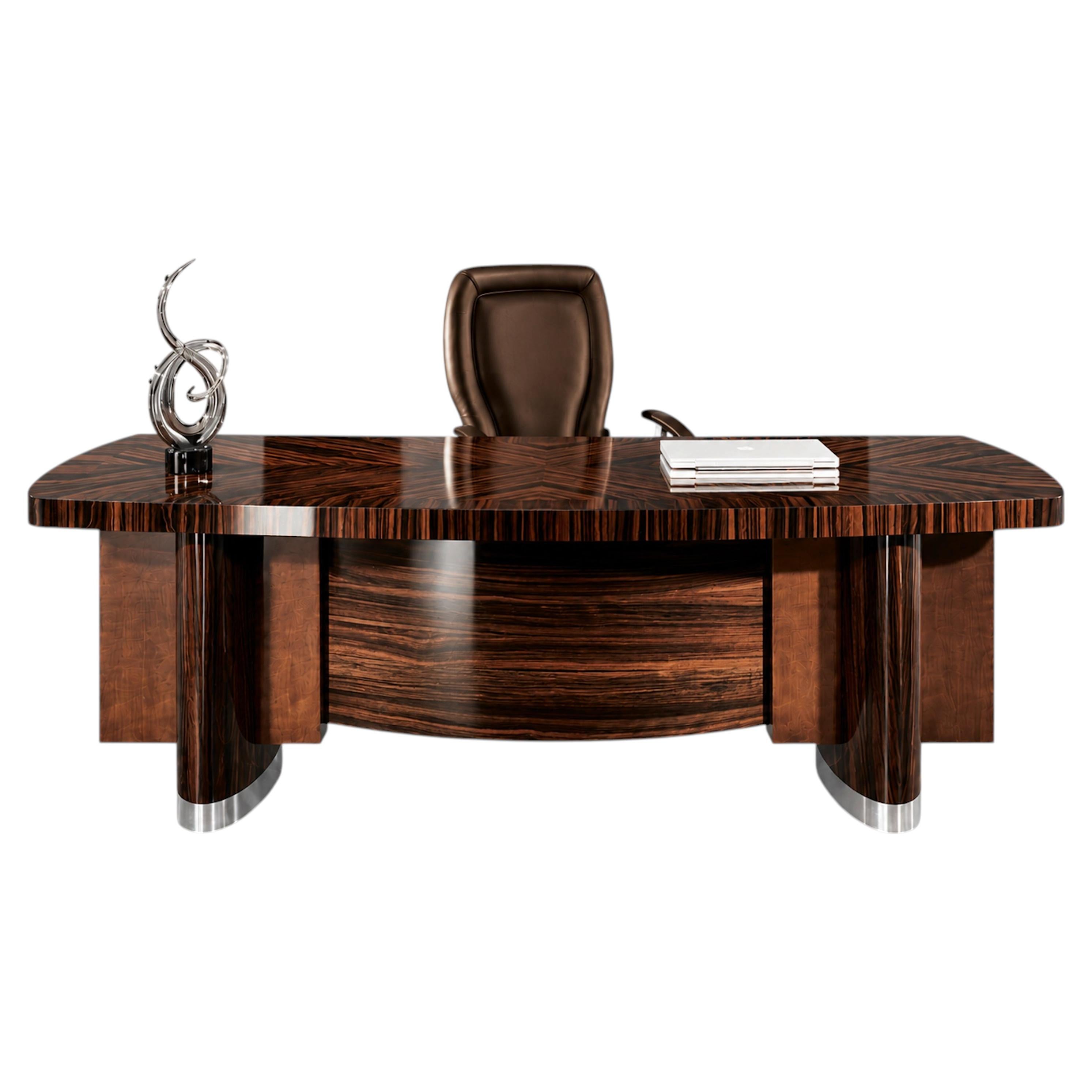 Luxury Italian Giorgio Ebony Macassar and Sycamore Desk in High Gloss Finish