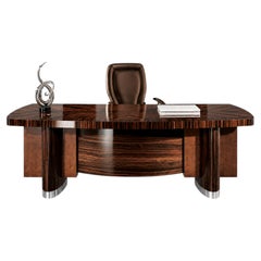 Luxuriöser italienischer Giorgio-Schreibtisch aus Ebenholz-Makassar und Sycamore in Hochglanzausführung