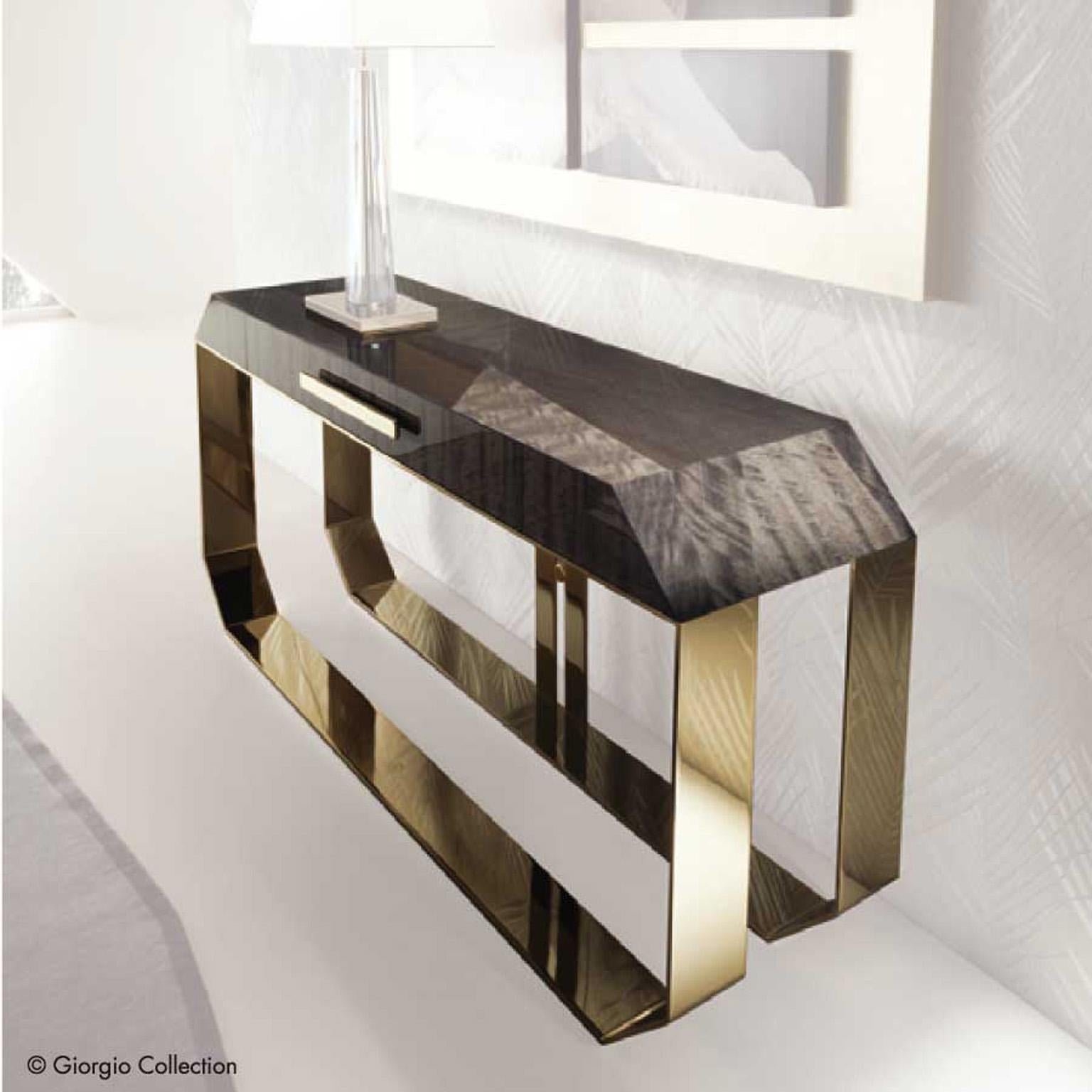 Hand-Crafted Giorgio Collection Makore Mahogany Console with Gold Base For Sale
