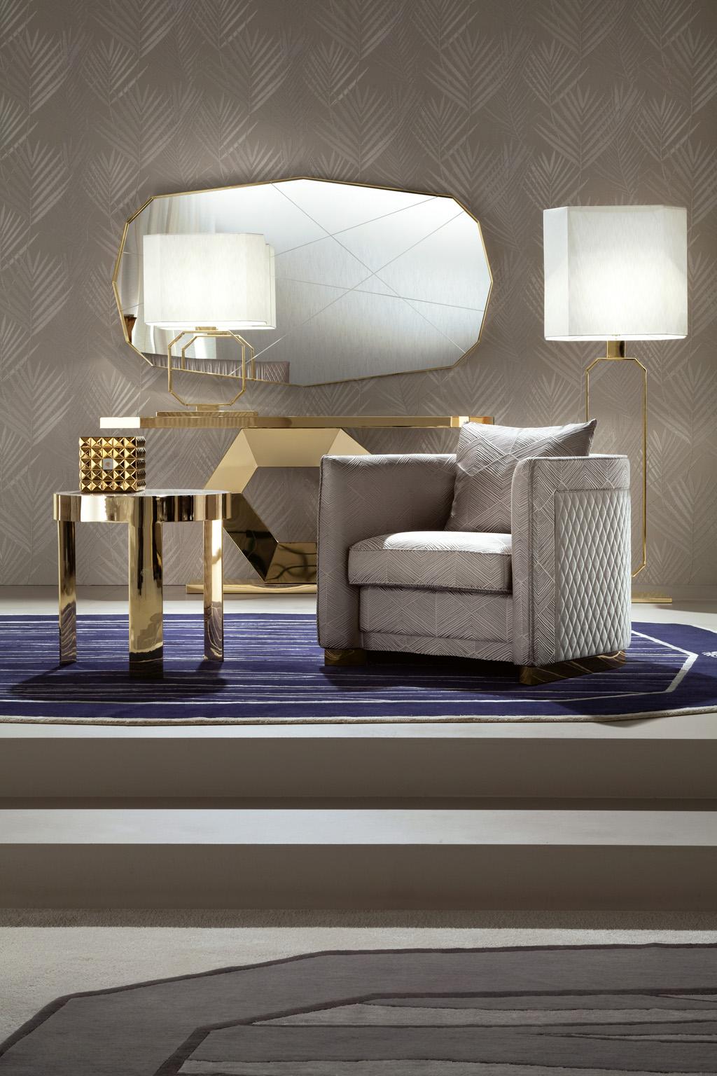 Hand-Crafted Giorgio Collection Marble Top Console with Gold Chrome Base For Sale