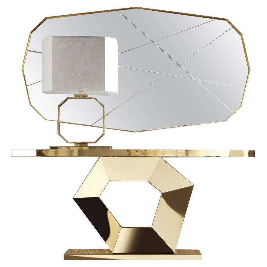 Giorgio Collection Console avec plateau en marbre et base en chrome doré