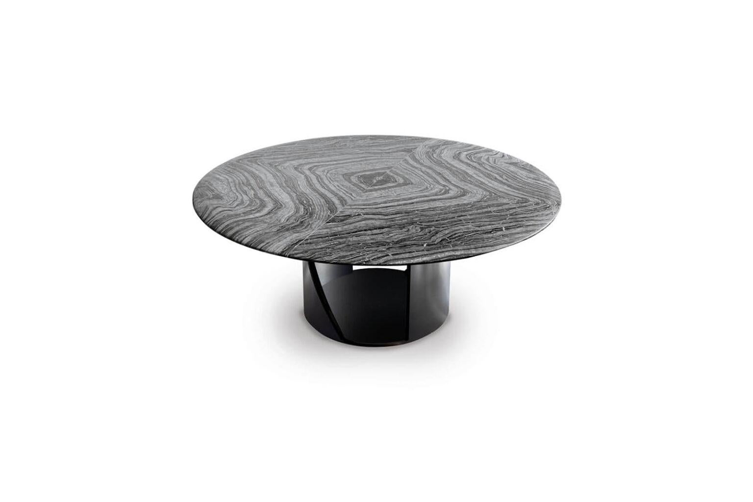 Giorgio Collection Mirage Black Kenya Marble Top Round Table. 
Base details in satin black nickel stainless steel with lasered Giorgio Collection logo.

Available sizes

Art. 3915
Size: cm 200W x 76H
Size: 79”W x 30’’H

Art. 3825
Size: cm 160W x
