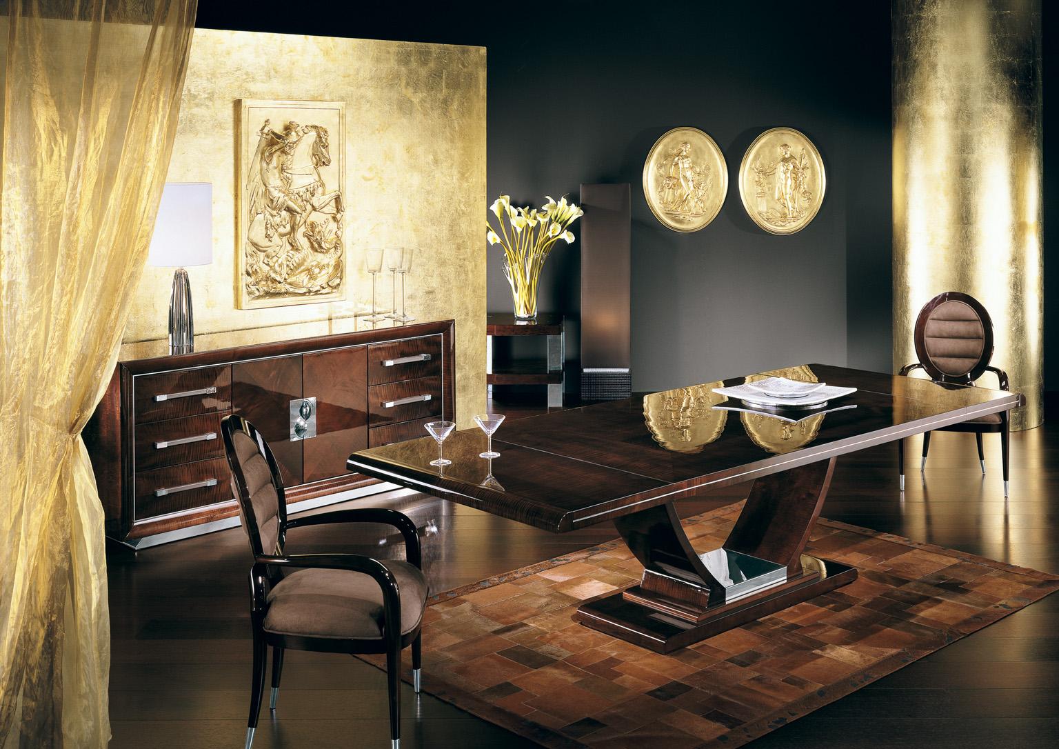 Art Deco Giorgio Collection Monte Carlo Extendable Dining Table Sycamore Wood High Gloss For Sale