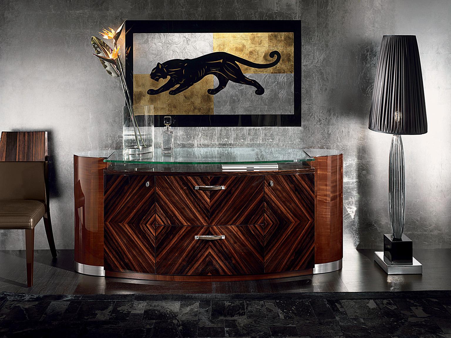 Art Deco Giorgio Collection Office Ebony Makassar Credenza For Sale