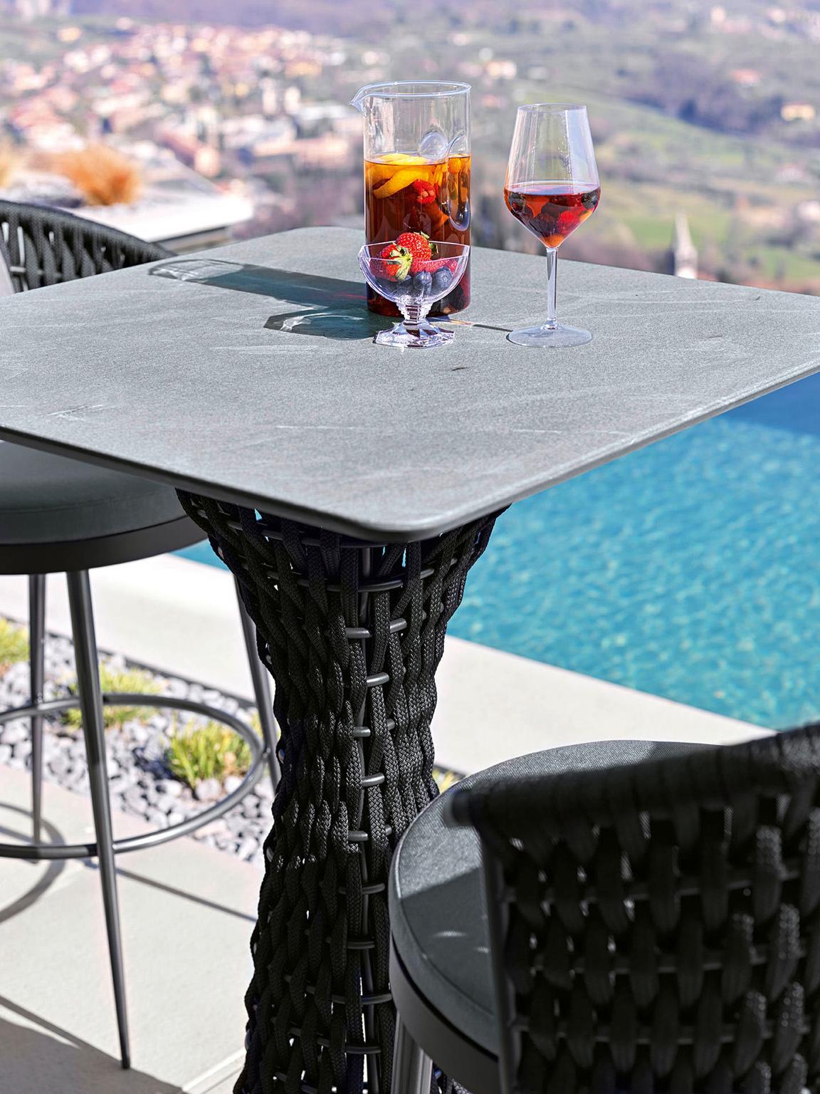 Modern Giorgio Collection Outdoor Garden Bar Table with Stone Top For Sale