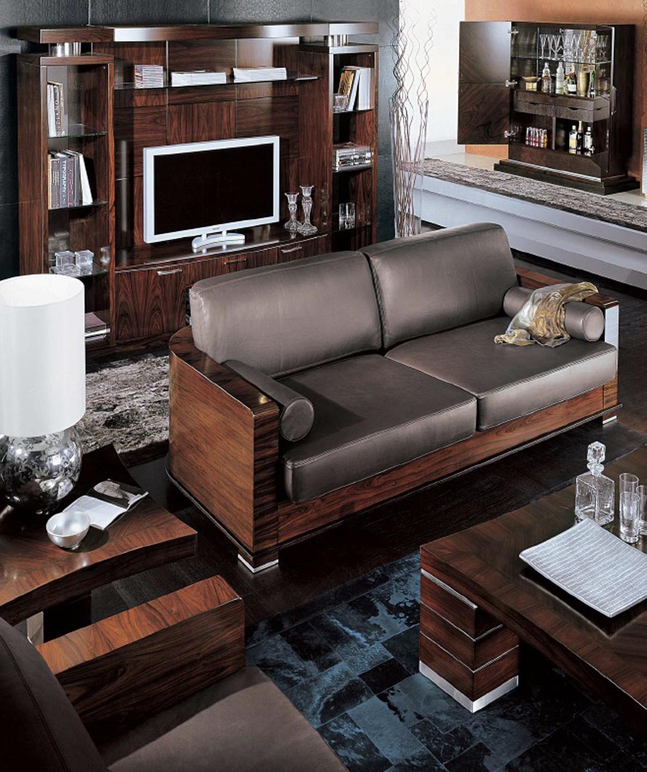 Art Deco Giorgio Collection Paradiso Sofa 3 Brazilian Rosewood Beige Suede Satin Finish For Sale
