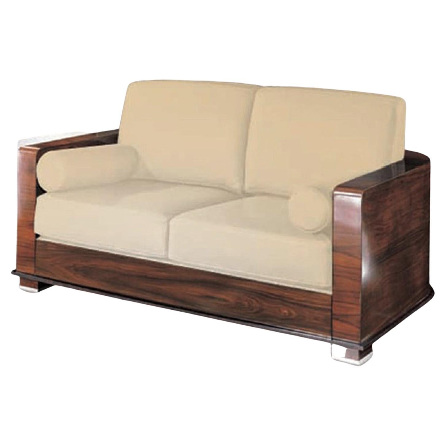 Giorgio Kollektion Paradiso Sofa 3 Brasilianisches Rosenholz Beige Wildleder Satin Finish im Angebot