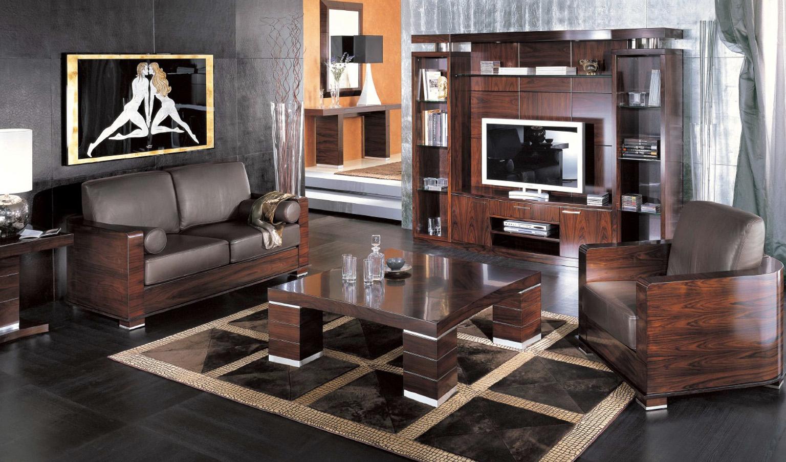 Art Deco Giorgio Collection Paradiso Sofa 3 Brazilian Rosewood Brown Leather Satin Finish For Sale