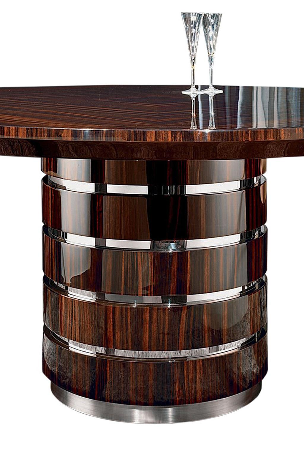 European Giorgio Collection Dining Round Table Ebony Macassar in High Gloss Finish For Sale