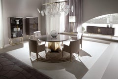 Italian Giorgio Infinity Round Mahogany Wood Table with Gold Base