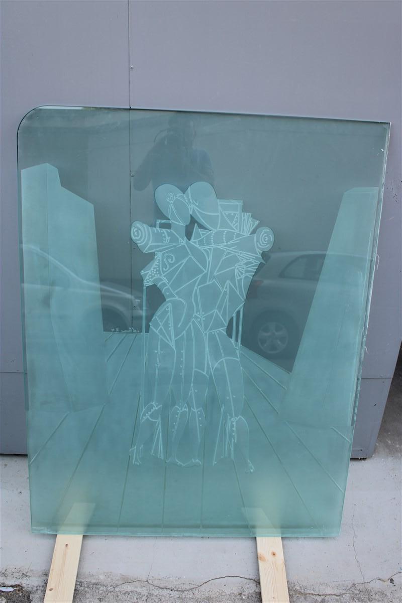 Giorgio De Chirico Large thick Glass Slab Engraved with Ettore and Andromaca  In Good Condition For Sale In Palermo, Sicily