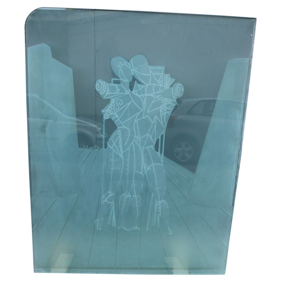 Giorgio De Chirico Large thick Glass Slab Engraved with Ettore and Andromaca For Sale