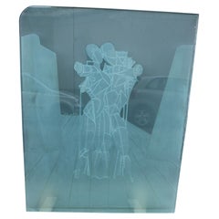 Giorgio De Chirico Large thick Glass Slab Engraved with Ettore and Andromaca