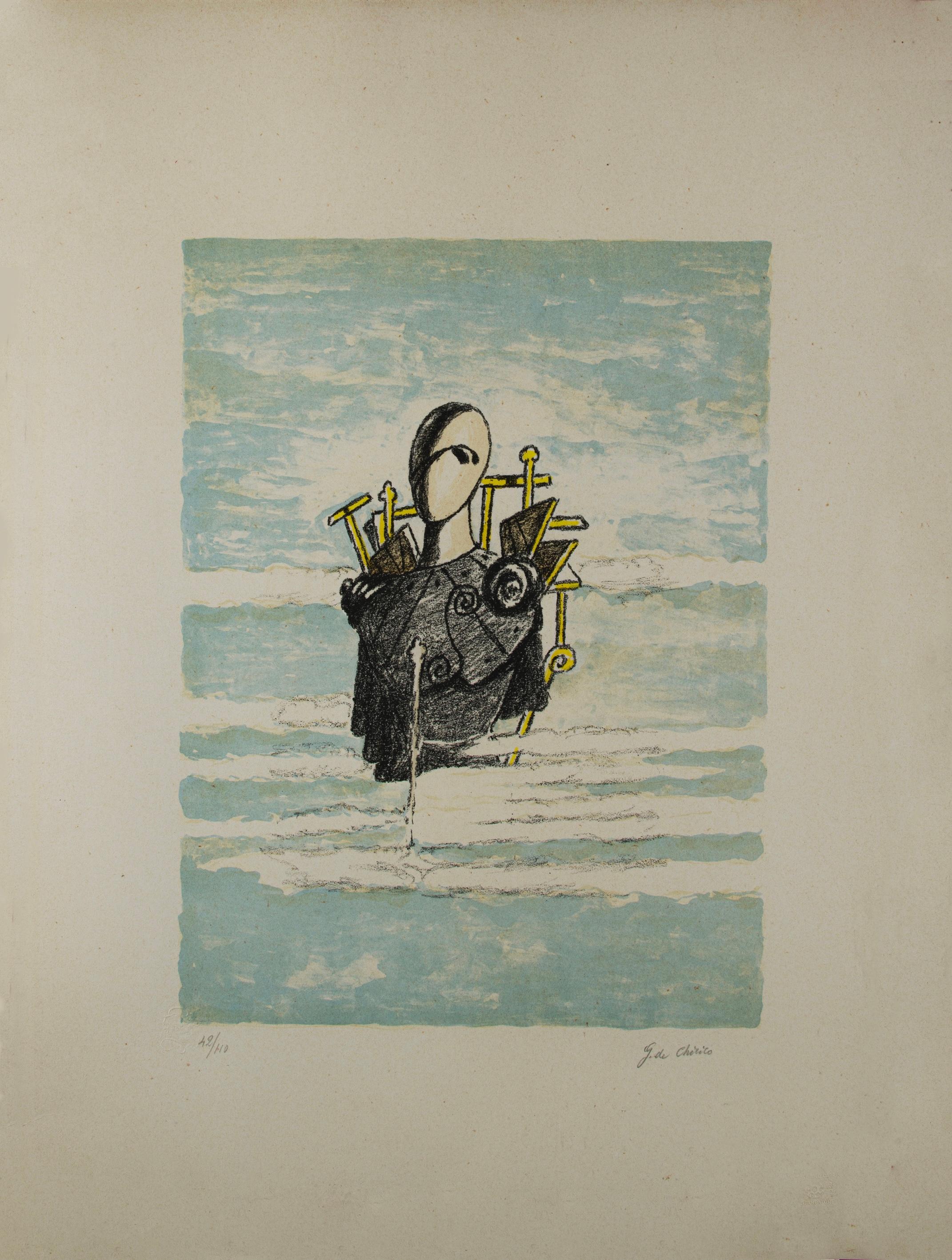Italian Giorgio De Chirico Original Signed and Numbered Colored Etching  For Sale
