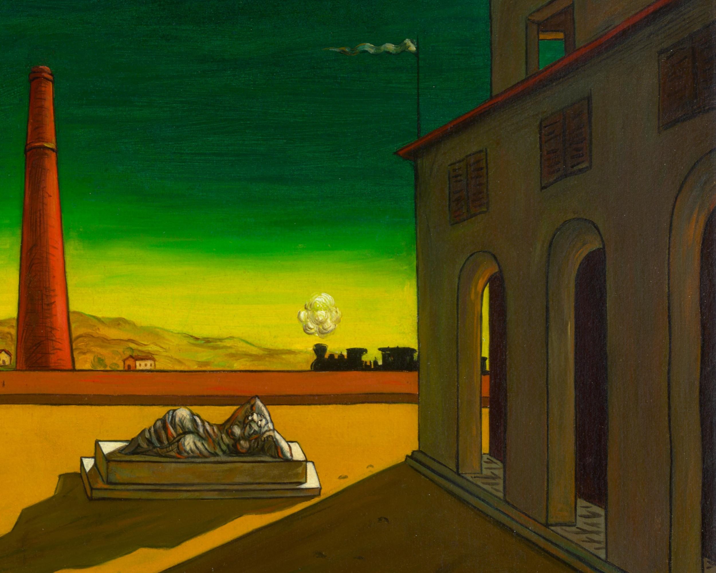 Piazza d'Italia von Giorgio de Chirico (Grün), Landscape Painting, von Giorgio De Chirico