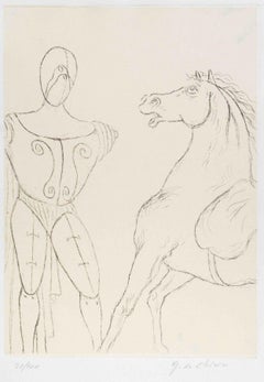 Cavallo e Trovatore - Original Etching by Giorgio De Chirico - 1969