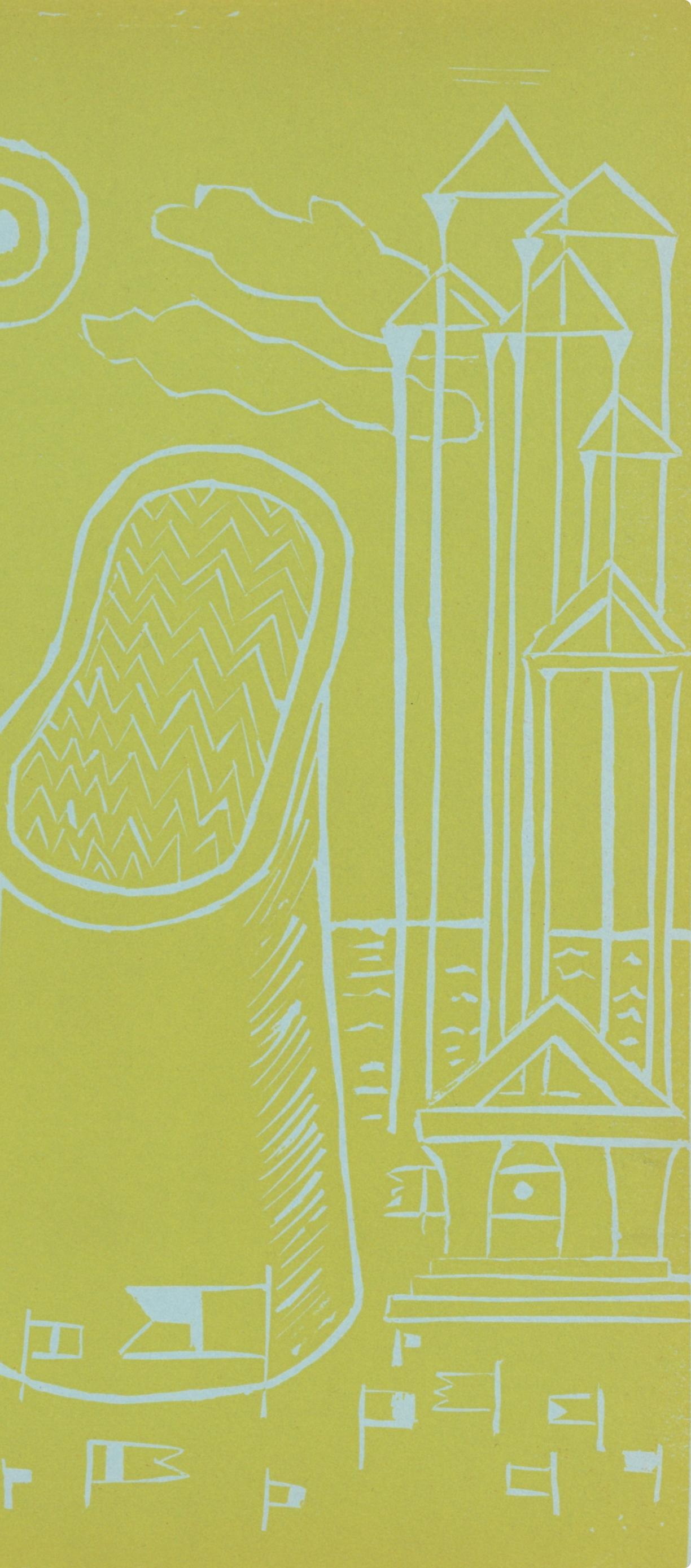 de Chirico, Composition, XXe Siècle (after) - Green Abstract Print by Giorgio De Chirico