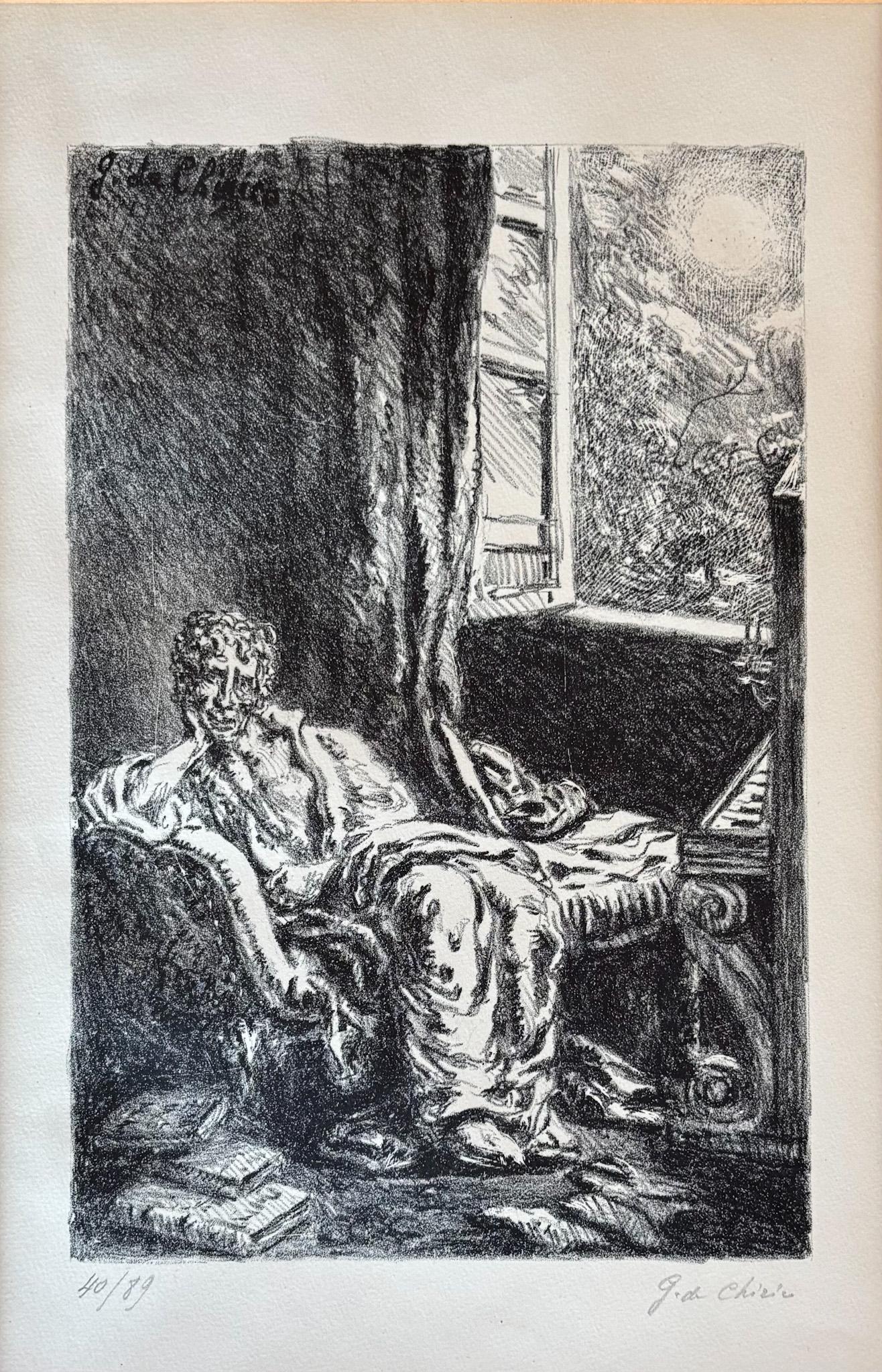 Lithograph on paper edited in 1948
signed in pencil by artist and numbered as: 40/89
plate size: 33 x 24 cm
paper size: 60 x 46.9 cm

Bibliography: Catalogo ragionato dell'opera grafica di Giorgio de Chirico 1921 - 1969 Edizioni Bora Ref 143

A