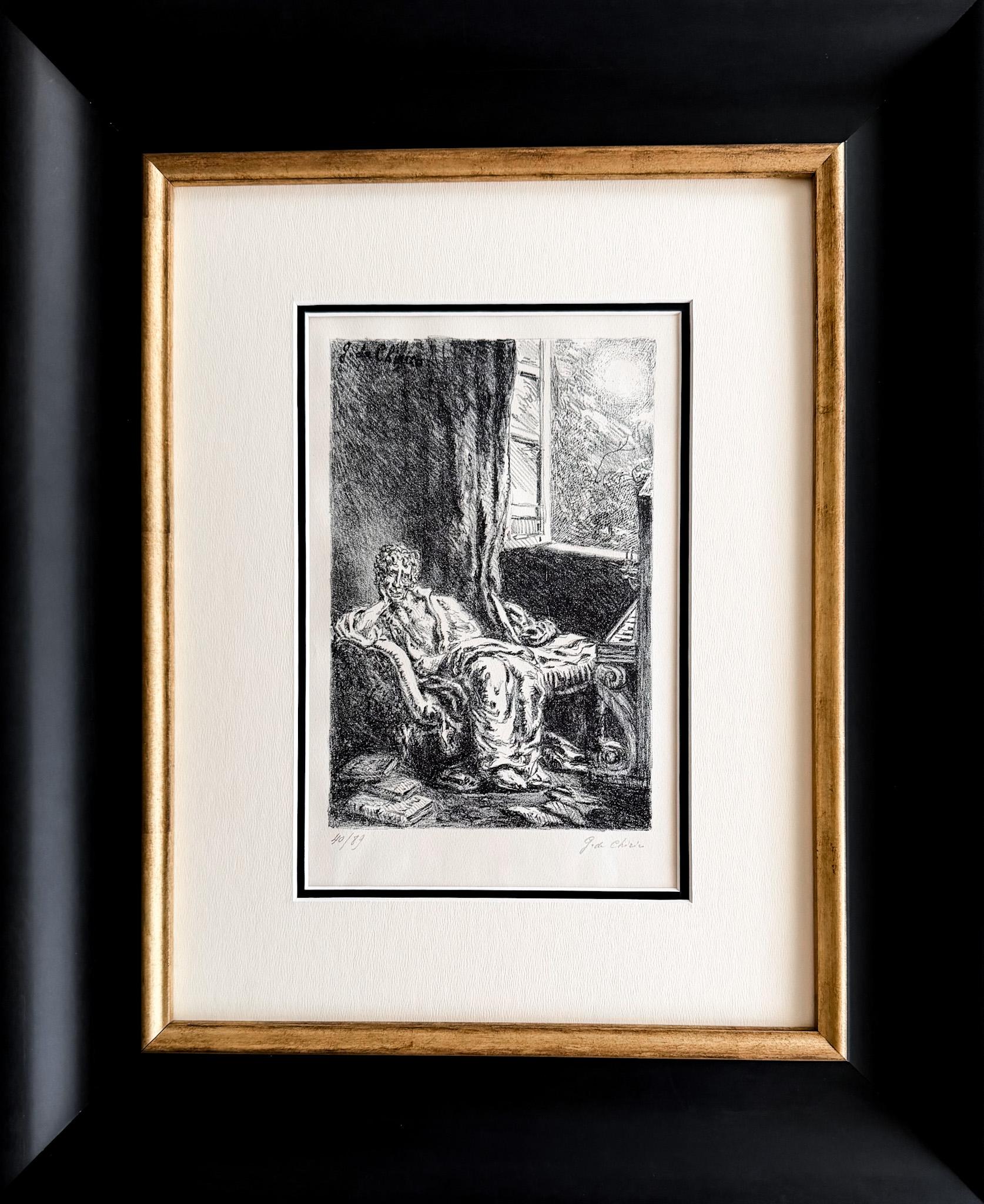 Lithographie sur papier, éditée en 1948u2028
Édition limitée à 89 exemplaires, numérotée 40/89 dans le coin inférieur gauche.
u2028Signé à la main par Giorgio De Chirico au crayon, dans le coin inférieur droit.
Dimensions de l'assiette : 23 x 15,5